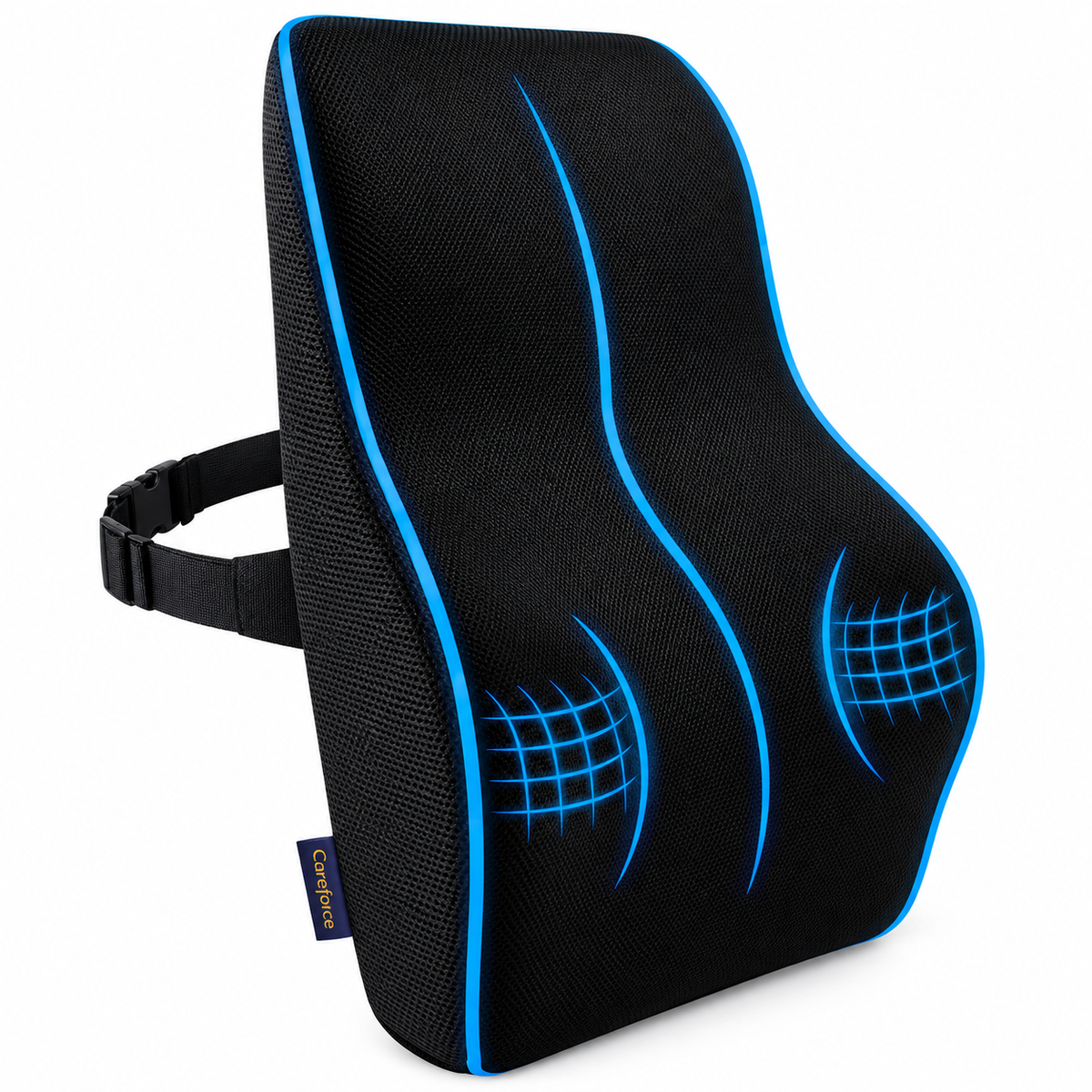 Ergonomic Lumbar Support Pillow for Chair Black Back Support Cushion with Adjustable Strap